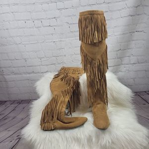 Sam Edelman High Suede with Fringe Boots, Women's size 6, Like New Condition